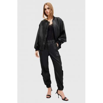 AllSaints pantaloni HIMARI CARGO TROUSER femei, culoarea negru, fason cargo, medium waist, W003TC