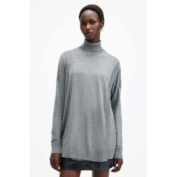 AllSaints pulover de lana BERN WRAP JUMPER femei, culoarea gri, cu guler, W028KB