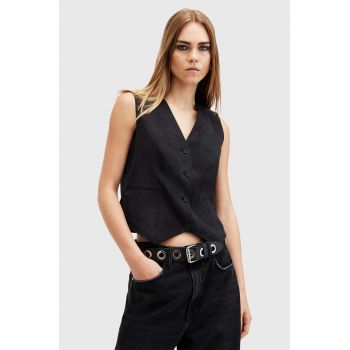 AllSaints vesta AVERIE TEN WAISTCOAT femei, culoarea negru, un singur rand de nasturi, W028QC