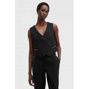 AllSaints vesta din amestec de lana ATLAS KRYS WAISTCOAT culoarea negru, un singur rand de nasturi, W006QB