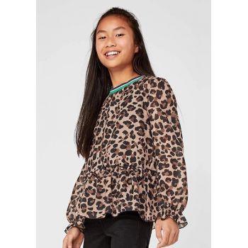 Bluza cu imprimeu leopard si volane, maro, fete, s.Oliver