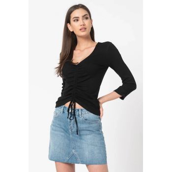 Bluza cu snur si decolteu in V, negru, dama, Hailys