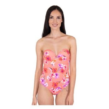 Costum de baie intreg cu imprimeu floral si spatele gol, roz, dama, Liu Jo la reducere