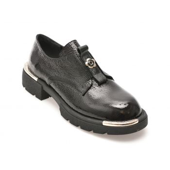 Pantofi casual EPICA negri, 574243, din piele naturala lacuita