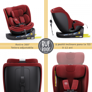 Scaun auto rotativ cu isofix B-Joy Deluxe Buf Boof iSize 40-150 cm red