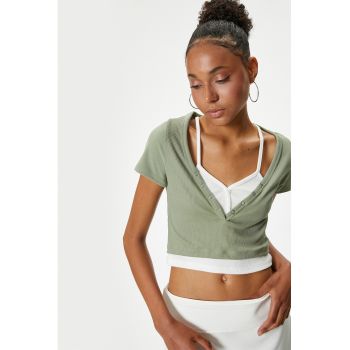 Tricou crop cu decolteu in V