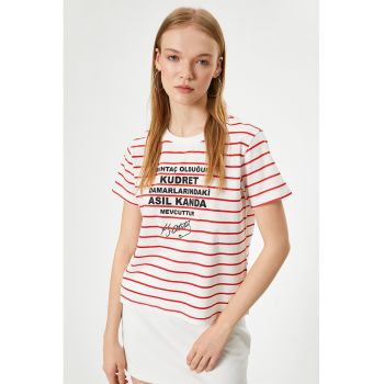 Tricou de bumbac cu decolteu la baza gatului