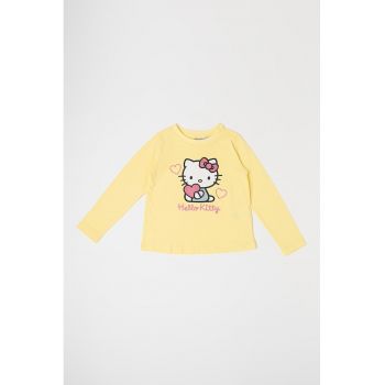 Bluza de trening cu decolteu la baza gatului si imprimeu Hello Kitty