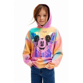 Desigual hanorac de bumbac pentru copii MICKEY MOUSE cu glugă, modelator, 24WGSK05