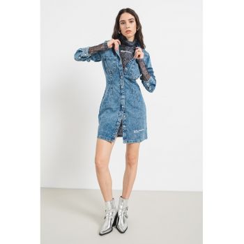 Rochie de denim cu buzunare pe piept