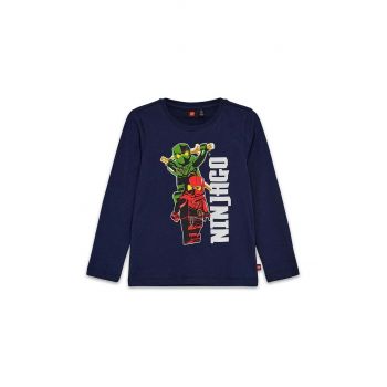 Lego longsleeve din bumbac pentru copii LWTANO 607 culoarea albastru marin, cu imprimeu, 12011317