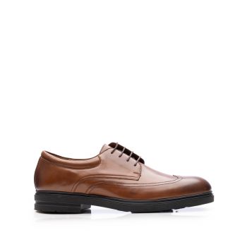 Pantofi casual bărbați din piele naturală Leofex - 657 Cognac Box