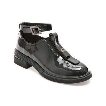 Pantofi casual EPICA negri, 23A694, din piele naturala lacuita