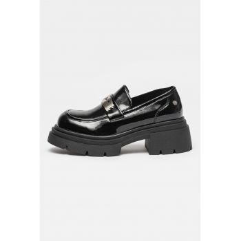 Pantofi loafer de piele lacuita cu toc masiv