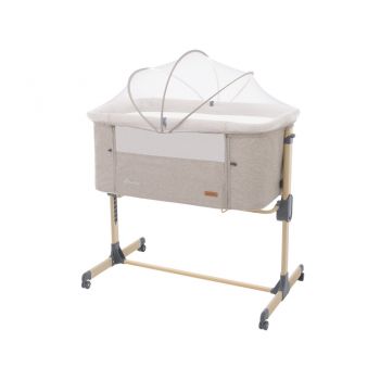 Patut Co-Sleeper cu roti si inaltime reglabila KikkaBoo Amaris Beige