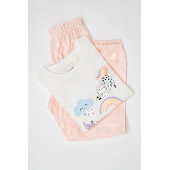 Pijama de bumbac cu imprimeu si pantaloni lungi