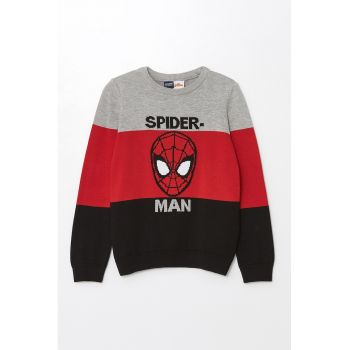 Pulover cu decolteu la baza gatului si model cu Spider-Man