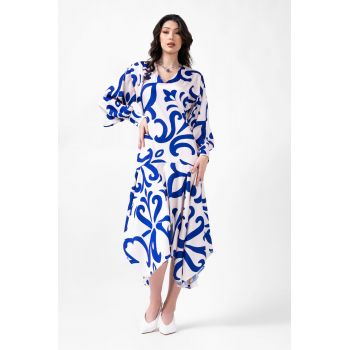 Rochie midi cu print albastru