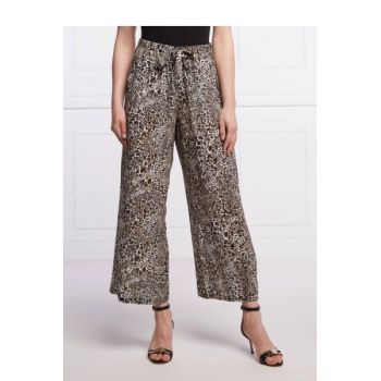 Pantaloni largi cu imprimeu leopard, multicolor la reducere