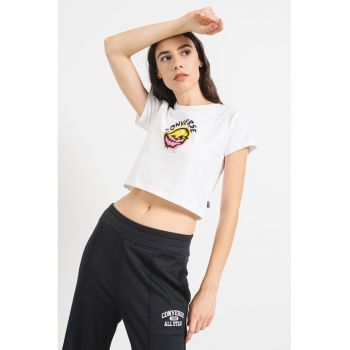 Tricou crop cu craniu si logo