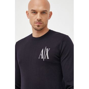 Armani Exchange pulover de lana barbati, culoarea albastru marin, light