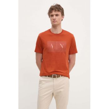 Armani Exchange tricou din bumbac culoarea portocaliu, cu imprimeu