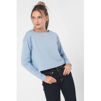 Bluza crop de bumbac cu decolteu rotund