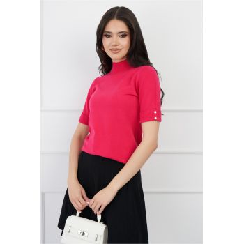 Bluza Daria fucsia din tricot cu maneca scurta