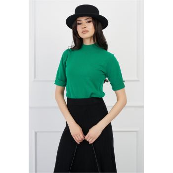 Bluza Daria verde din tricot cu maneca scurta