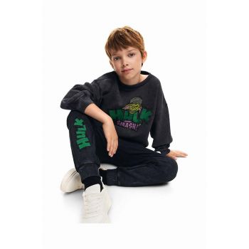 Desigual pantaloni de trening din bumbac pentru copii HULK culoarea verde, cu imprimeu, 24WBPK04