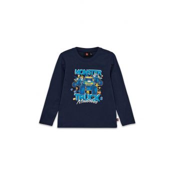 Lego longsleeve din bumbac pentru copii LWTANO 610 culoarea albastru marin, cu imprimeu, 12011321