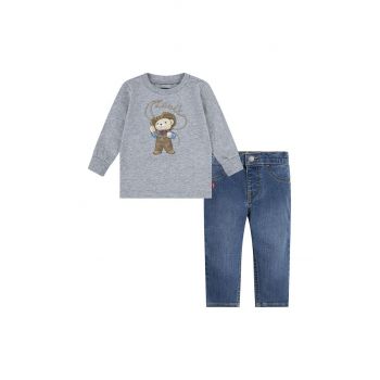 Levi's compleu bebe COWBOY TEE & CARPENTER SET culoarea gri, 6EL424