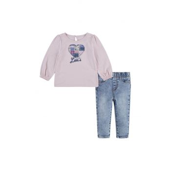 Levi's compleu bebe PUFF SLEEVE TEE & JEAN SET culoarea roz, 1EL502