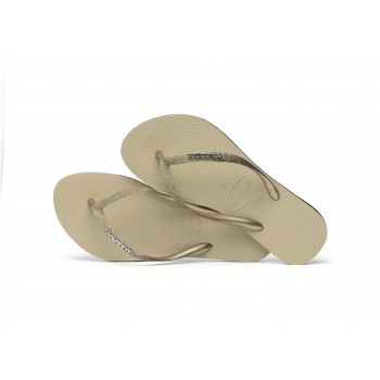 Papuci Havaianas slim din cauciuc natural cu glitter, gri nisipiu