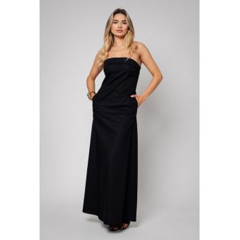 Rochie maxi din amestec de in cu buzunare