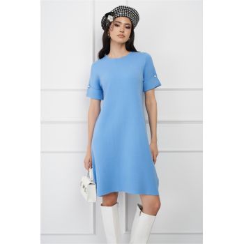 Rochie Miriam bleu din tricot cu maneca scurta