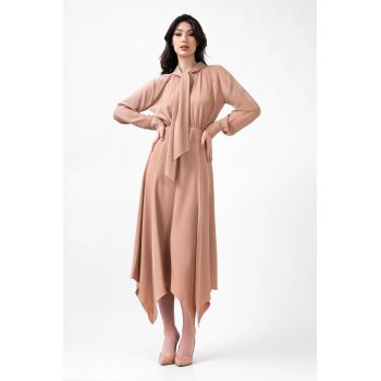 Beige Midi Dress With Scarf