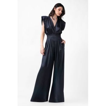 Salopeta maxi neagra cu insertii arginti si bust drapat