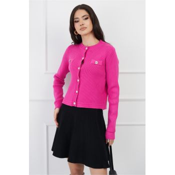 Bluza Samanta fucsia din tricot cu nasturi