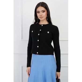 Bluza Samanta neagra din tricot cu nasturi