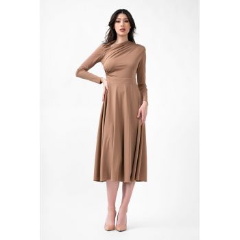 Rohie midi camel cu cut-out si drapaje