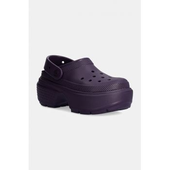 Crocs papuci Stomp Clog femei, culoarea violet, cu platforma, 209347