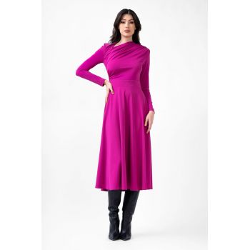 Rochie midi fuchsia cu cut-out si drapaje