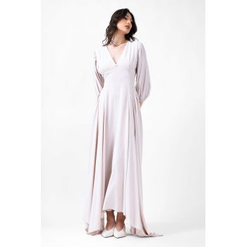 Rochie maxi ivoire cu clini si maneca midi