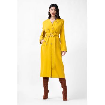 Mustard Midi Trench Dress