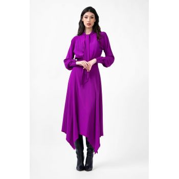 Purple Midi Dress With Scarf