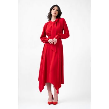 Red Midi Dress With Scarf