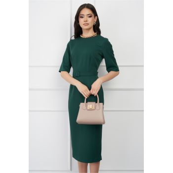 Rochie DY Fashion verde conica cu maneci scurte si curea in talie