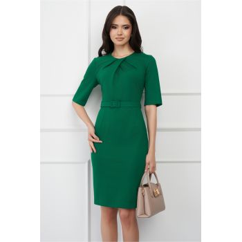 Rochie DY Fashion verde cu pliuri la bust si curea in talie