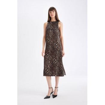 Rochie fara maneci - cu animal print si slit lateral